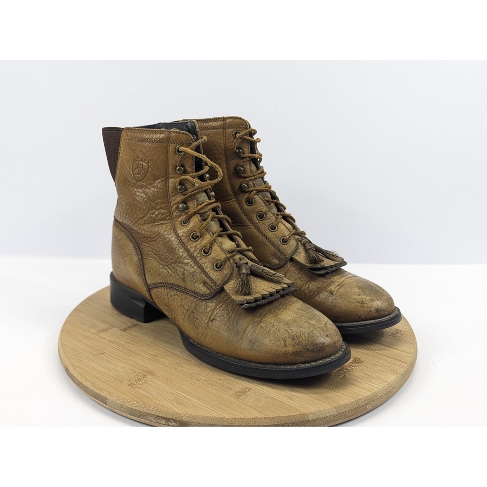 Ariat Heritage‎ Lacer Tan Brown Leather Western Boots 33471 Kiltie Womens 7.5 B
